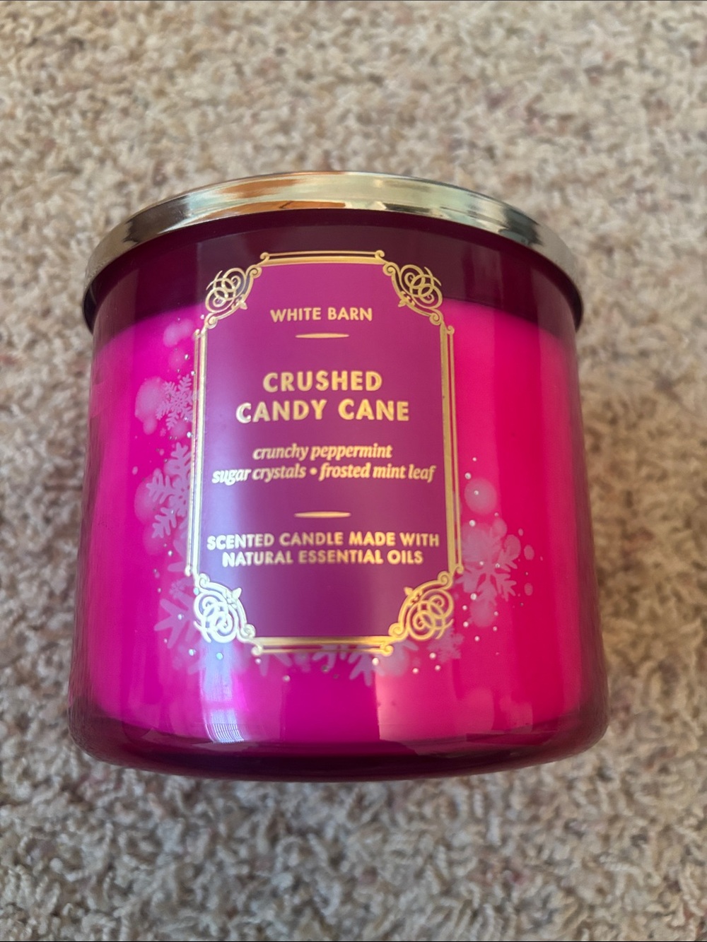 NEW White Barn Crushed Candy Cane Candle - Bright Pink Glass